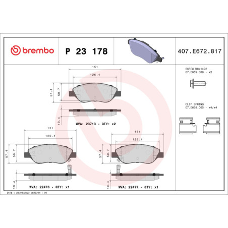 BREMBO P 23 178 Brake Pads Set Front for Fiat Tipo