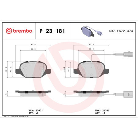 BREMBO P 23 181 Klocki hamulcowe tył dla 500 500C
