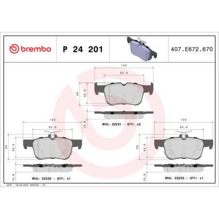 BREMBO P 24 201 Brake Pads Set Rear for Mondeo Galaxy S-Max Kuga