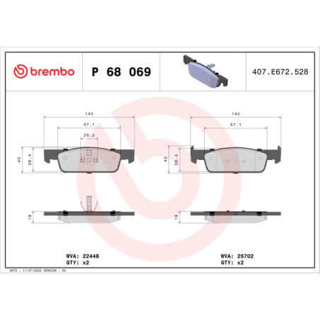 BREMBO P 68 069 Brake Pads Set Front for Sandero Logan