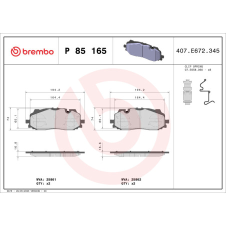 BREMBO P 85 165 Brzdové destičky přední pro A5 A6 A4 Q5 A7 Q7 A3 Q8 Touareg A8 Formentor e-Tron Q3