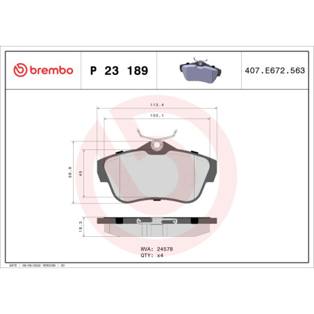 BREMBO P 23 189 Bremsbeläge Hinten für Fiat Scudo