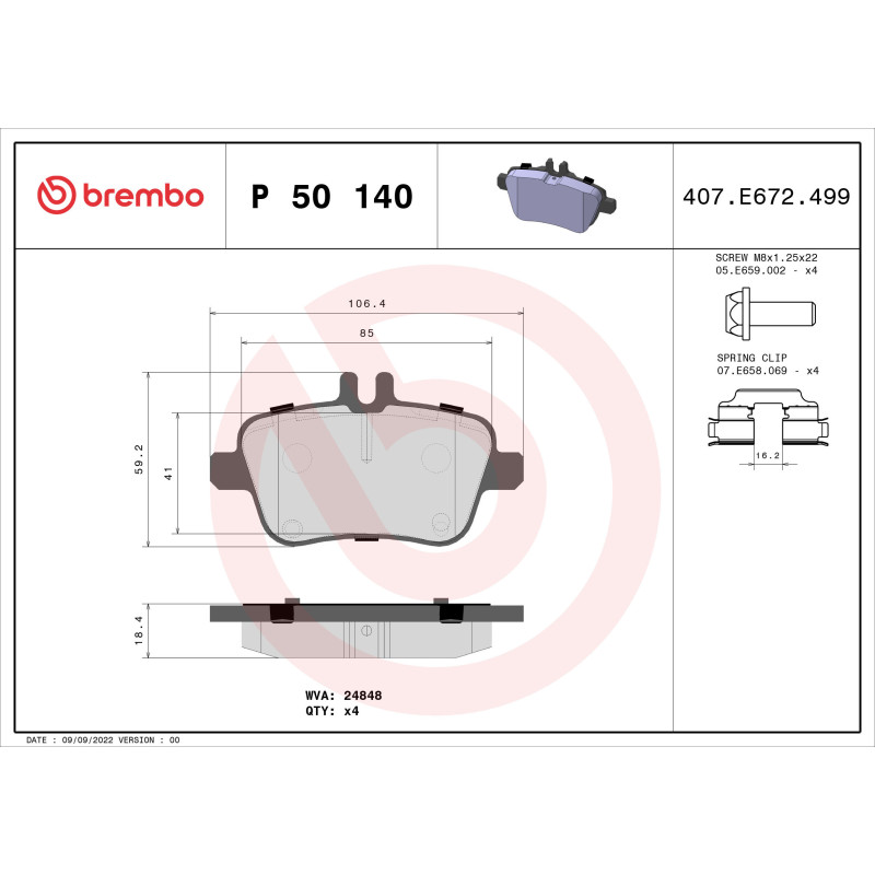 BREMBO P 50 140 Brzdové destičky zadní pro CLA B GLA A Q30 SLC SLK QX30