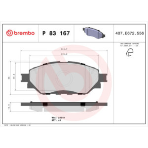 BREMBO P 83 167 Pastiglie freno anteriore per Toyota Hilux Fortuner
