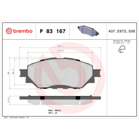 BREMBO P 83 167 Brake Pads Set Front for Toyota Hilux Fortuner