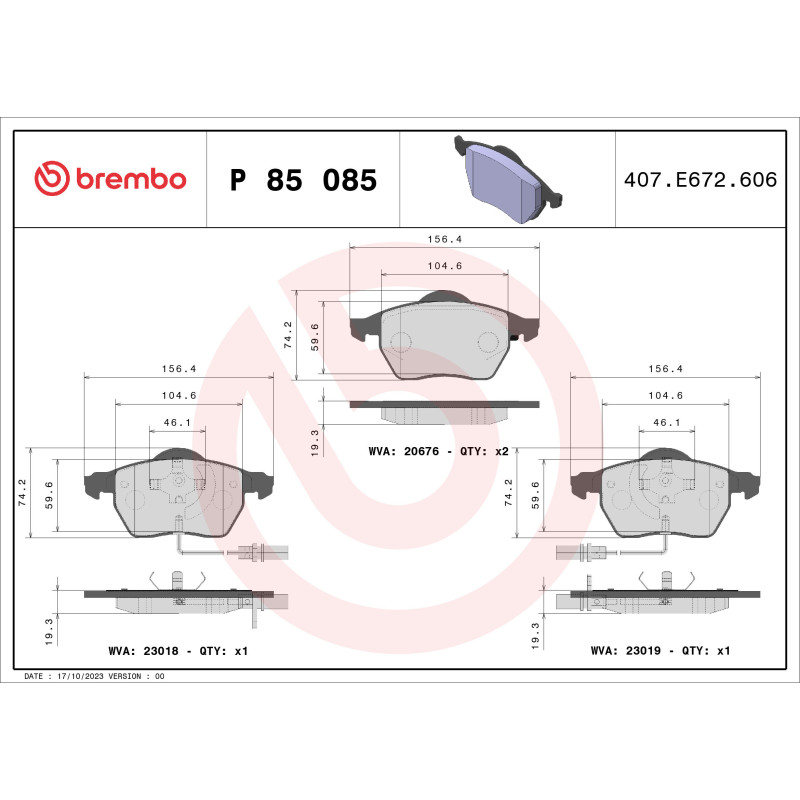 BREMBO P 85 085X Plaquettes de frein avant pour A4 A6 Passat Exeo Superb