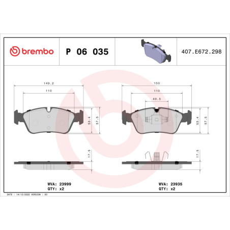 BREMBO P 06 035X Brake Pads Set Front for BMW 3 1