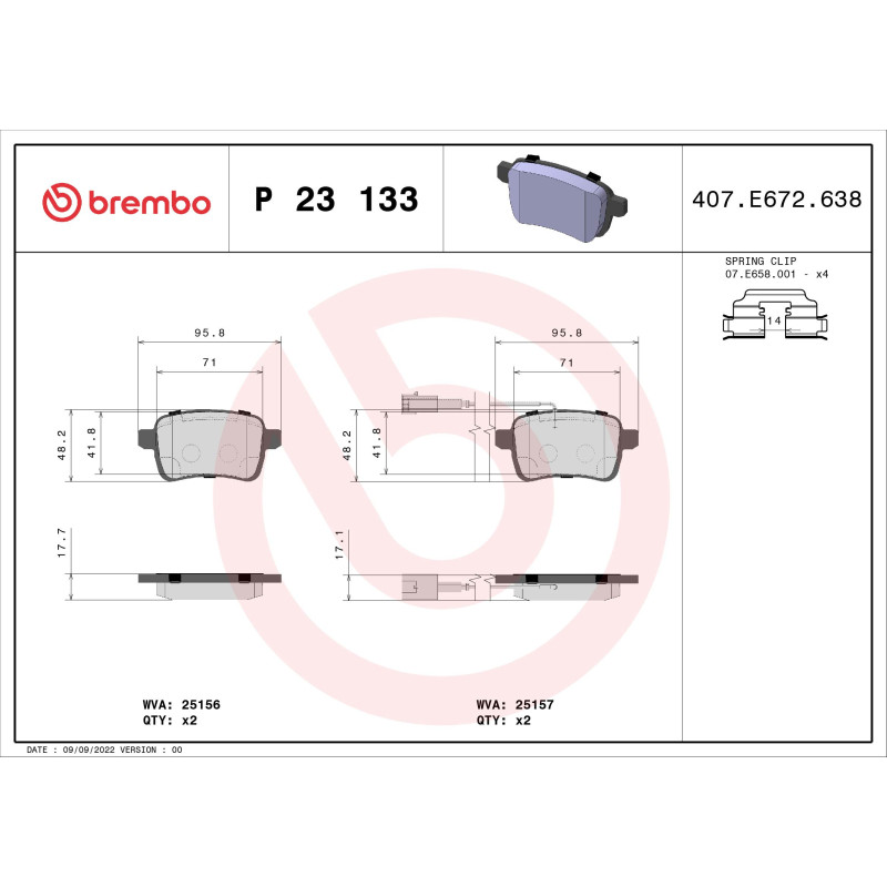 BREMBO P 23 133X Brake Pads Set Rear for Giulietta Dart