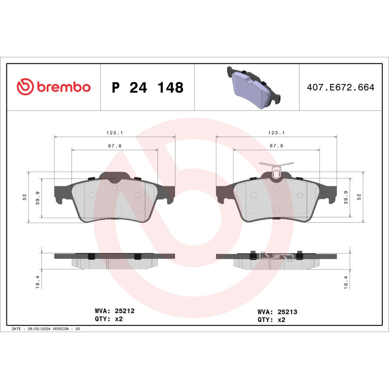 BREMBO P 24 148X Klocki hamulcowe tył dla Focus V40 Kuga C-Max Transit V50 S40 C30 C70 3 Ka+