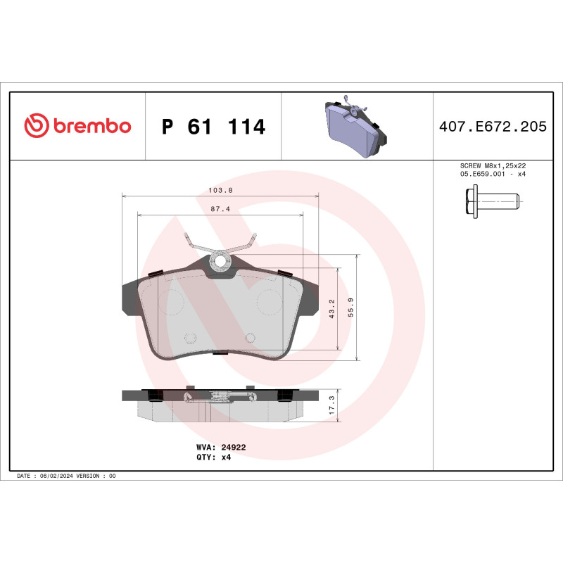 BREMBO P 61 114X Pastiglie freno posteriore per C4 3008 508 DS DS4 DS5 5008 RCZ 308