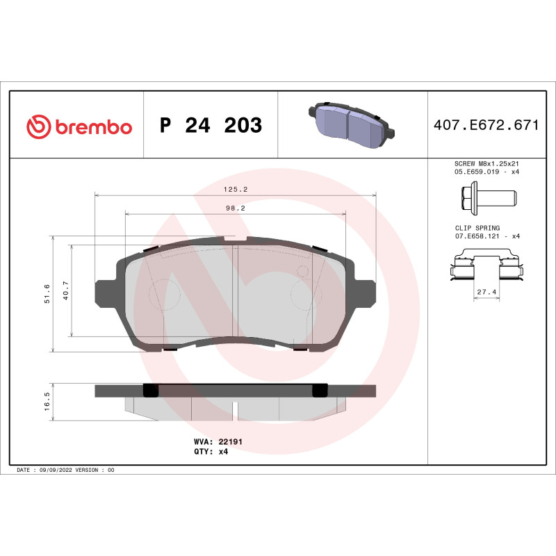 BREMBO P 24 203 Bremsbeläge Vorne für Ford Ka+