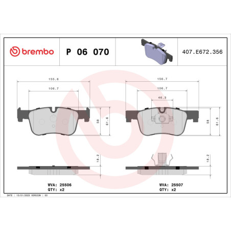 BREMBO P 06 070X Plaquettes de frein avant pour BMW 3 1 4 2