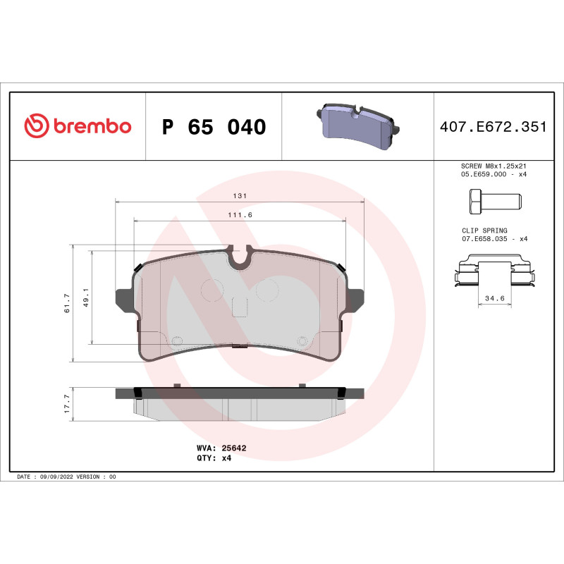 BREMBO P 65 040 Bremsbeläge Hinten für Porsche Macan