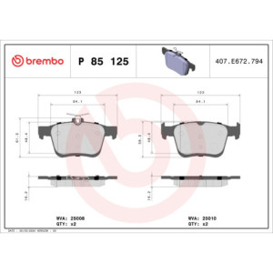 BREMBO P 85 125X Brzdové platničky zadné pre A3 Leon Golf TT Q2 Ateca Karoq Superb T-Roc Touran MG