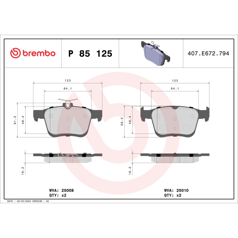 BREMBO P 85 125X Pastillas de freno trasero para A3 Leon Golf TT Q2 Ateca Karoq Superb T-Roc Touran