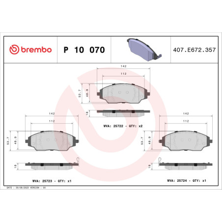BREMBO P 10 070 Klocki hamulcowe przód dla Chevrolet Aveo Cobalt