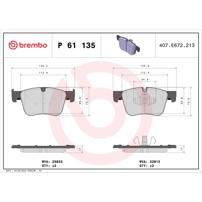BREMBO P 61 135 Brake Pads Set Front for Combo 3008 508 Berlingo DS7 5008 C4 Spacetourer Partner