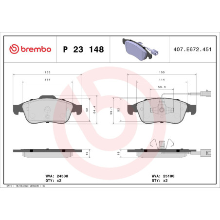 BREMBO P 23 148X Brzdové platničky predné pre Alfa Giulietta