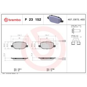 BREMBO P 23 152X Brake Pad Set Rear for