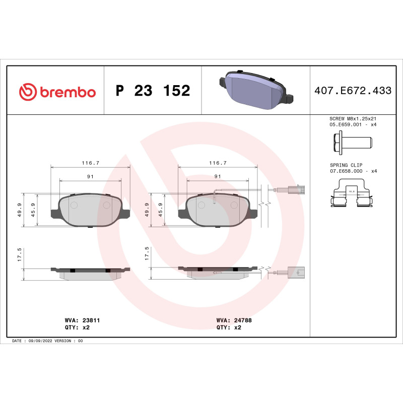 BREMBO P 23 152X Klocki hamulcowe tył dla Alfa Giulietta