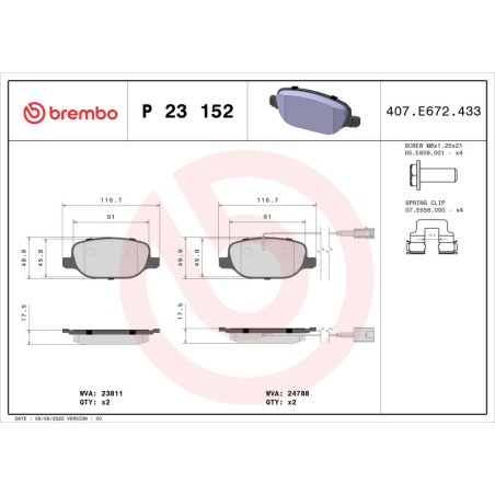 BREMBO P 23 152X Pastiglie freno posteriore per Alfa Giulietta