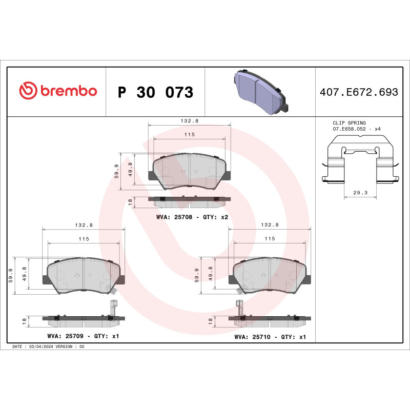 BREMBO P 30 073X Brake Pads Set Front for i30 Cee'D Cerato Ceed Elantra Veloster Equus Genesis Shuma