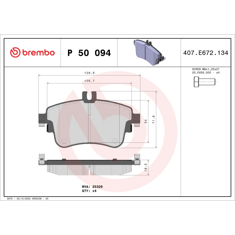 BREMBO P 50 094X Brake Pads Set Front for Mercedes A B CLA