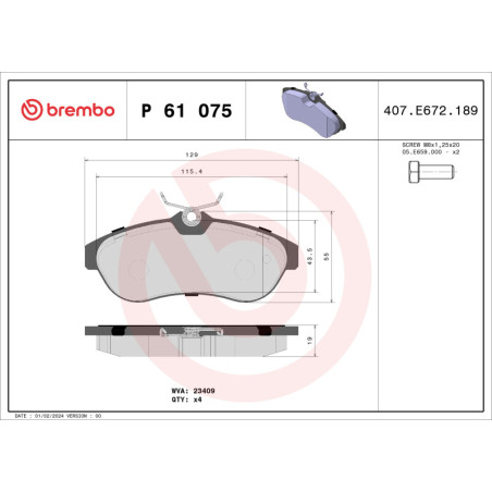 BREMBO P 61 075X Plaquettes de frein avant pour Citroen C3 C2 Enterprise