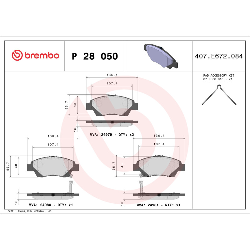 BREMBO P 28 050X Klocki hamulcowe przód dla Jazz City CR-Z Civic Shuttle Insight