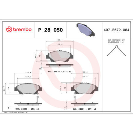 BREMBO P 28 050X Brake Pads Set Front for Jazz City CR-Z Civic Shuttle Insight