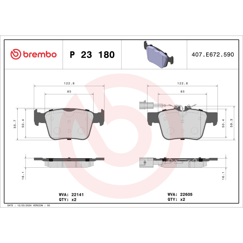 BREMBO P 23 180 Pastillas de freno trasero para Giulia Stelvio Ghibli Levante Quattroporte