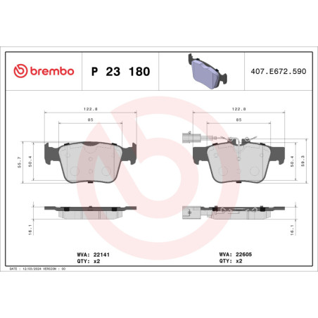 BREMBO P 23 180 Klocki hamulcowe tył dla Giulia Stelvio Ghibli Levante Quattroporte