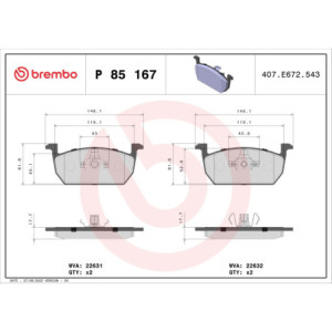 BREMBO P 85 167 Pastiglie freno anteriore per Leon Ibiza Polo A1 Kamiq Arona Scala Fabia T-Cross