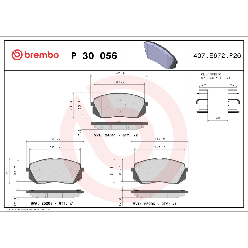 BREMBO P 30 056X Pastillas de freno delantero para Sportage ix35 i40 Optima Sonata Cadenza Soul