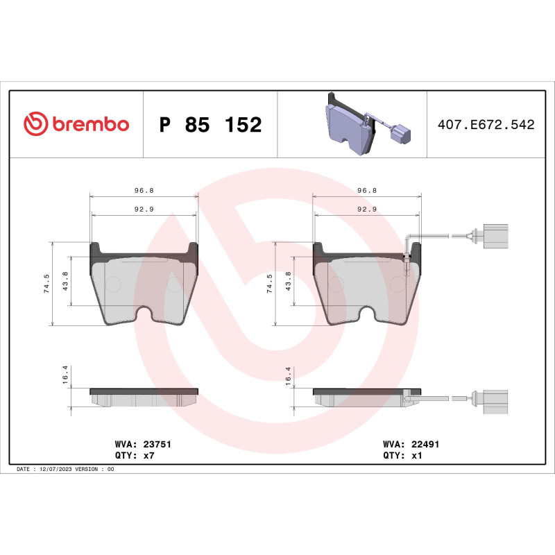 BREMBO P 85 152X Klocki hamulcowe przód dla Audi TT A3 Q3