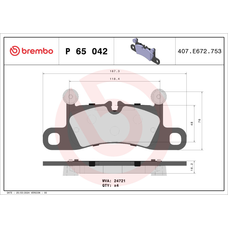 BREMBO P 65 042 Bremsbeläge Hinten für 911 Cayenne Boxter