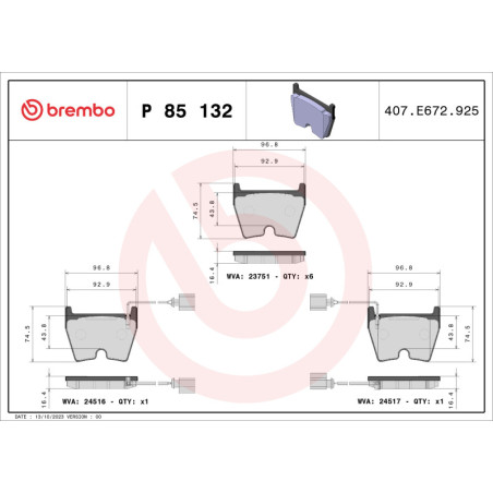 BREMBO P 85 132 Klocki hamulcowe przód dla Audi R8 A4