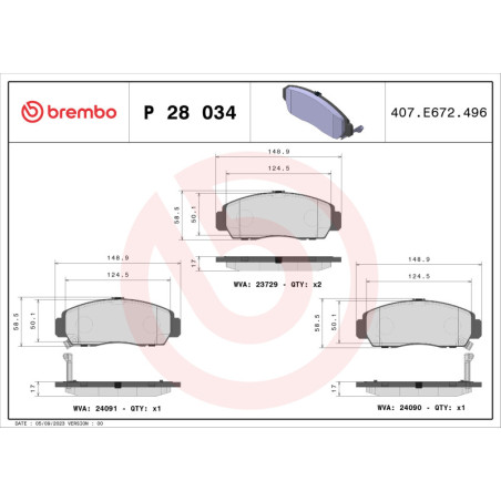 BREMBO P 28 034X Pastillas de freno delantero para Accord Civic Stream Odyssey FR-V Shuttle Stepwgn