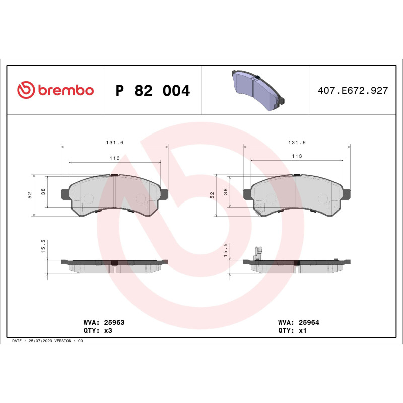 BREMBO P 82 004 Brake Pads Set Front for Audi A6
