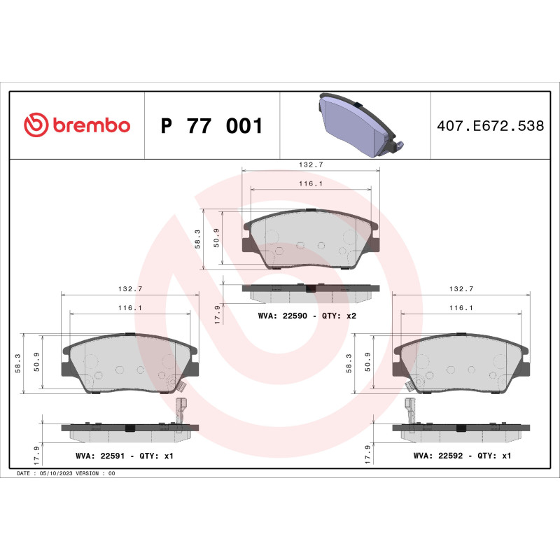 BREMBO P 77 001 Plaquettes de frein avant pour Tivoli XLV Korando