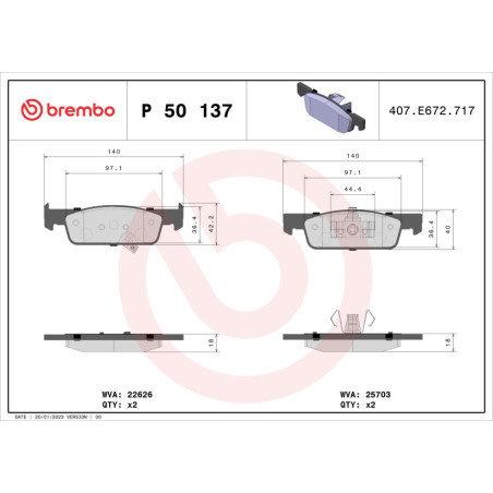 BREMBO P 50 137 Bremsbeläge Vorne für Smart Fortwo Forfour