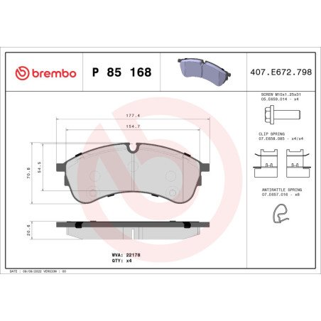 BREMBO P 85 168 Brake Pads Set Front for Crafter TGE