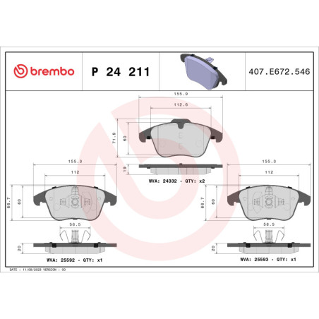 BREMBO P 24 211 Brzdové destičky přední pro Ford Mondeo
