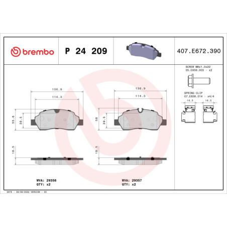 BREMBO P 24 209 Brake Pads Set Rear for Ford Transit
