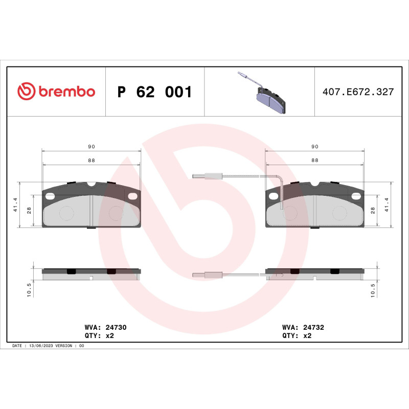 BREMBO P 62 001 Pastiglie freno anteriore per 500 A.751 Crossline 400 A.721 A.741 Ambra Be M500 Nova