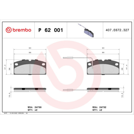 BREMBO P 62 001 Bremsbeläge Vorne für 500 A.751 Crossline 400 A.721 A.741 Ambra Be M500 Nova