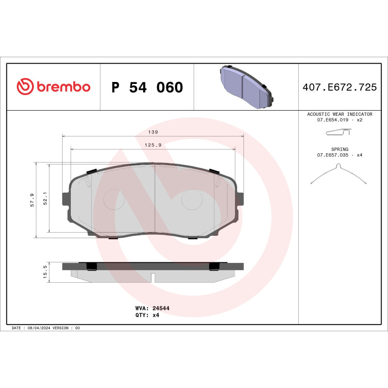 BREMBO P 54 060 Brzdové destičky přední pro Mitsubishi Eclipse Cross Outlander