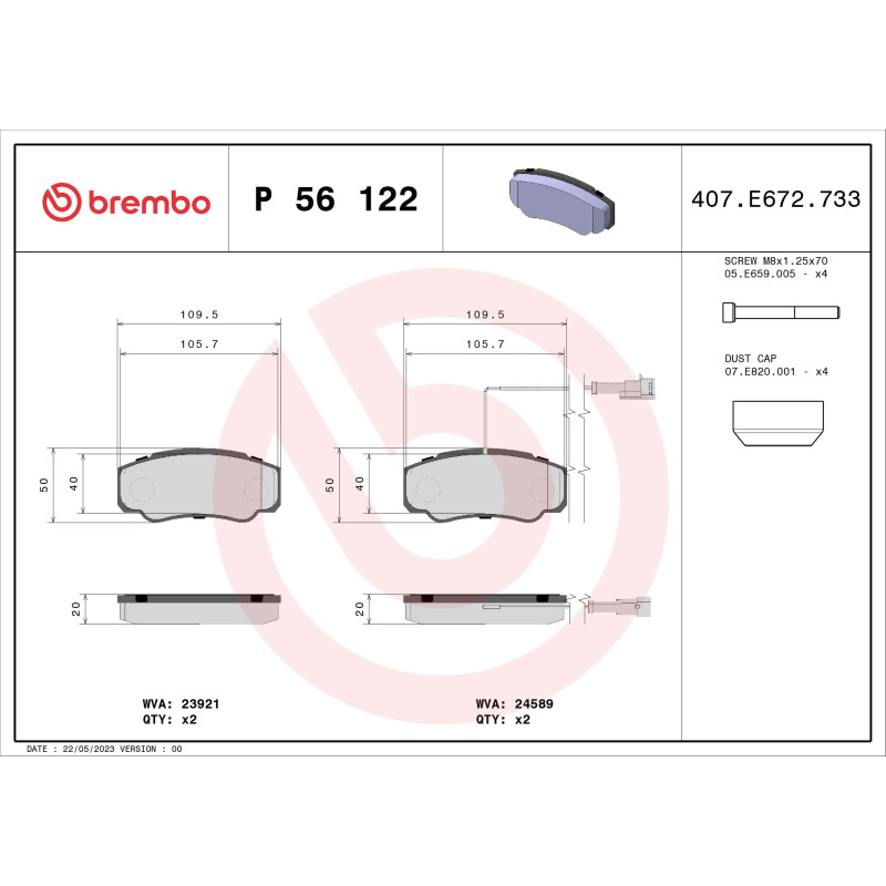 BREMBO P 56 122 Brzdové platničky zadné pre Nissan Cabstar