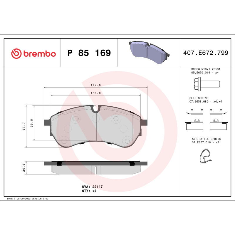 BREMBO P 85 169 Brake Pads Set Front for Crafter TGE Multivan