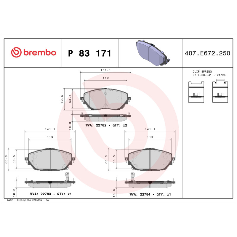 BREMBO P 83 171 Brzdové platničky predné pre Toyota C-HR Corolla